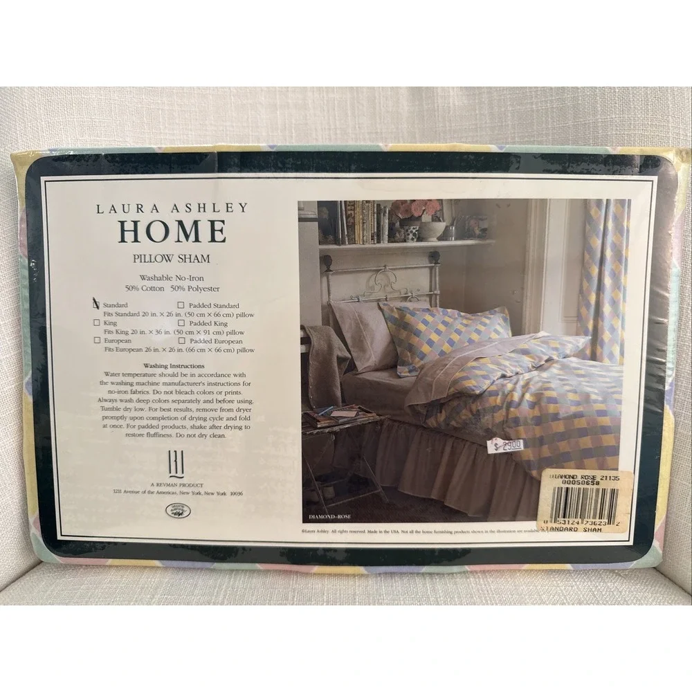 Laura Ashley Home Pillow Sham‎ Diamond Rose 50% Cotton Brand New Pastel NOS